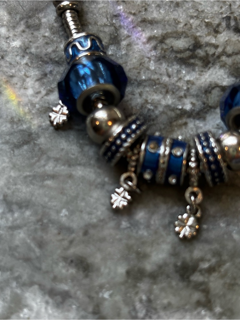 Silver-Tone Blue Bead Charm Bracelet - Picture 2 of 4